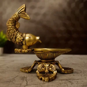 Brass Fish Diya with Designer Stand 6 Inch