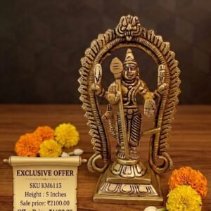 Brass Murugan with Peacock 10 Inch