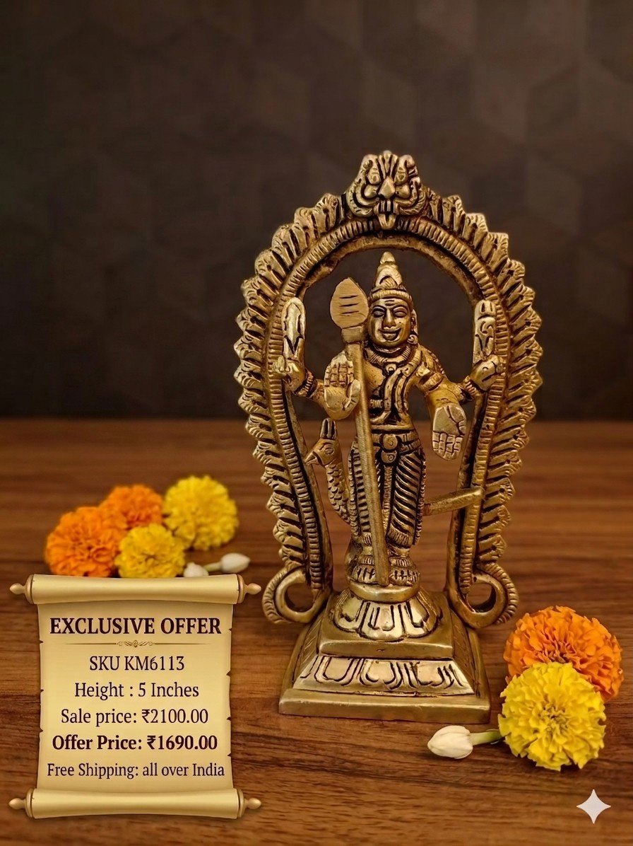Brass Murugan with Peacock 10 Inch