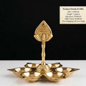 Brass Vel with Six Diyas 5 Inch – Traditional Brass Vel Deepam for Pooja Room, Spiritual Home Decor and Auspicious Return Gift