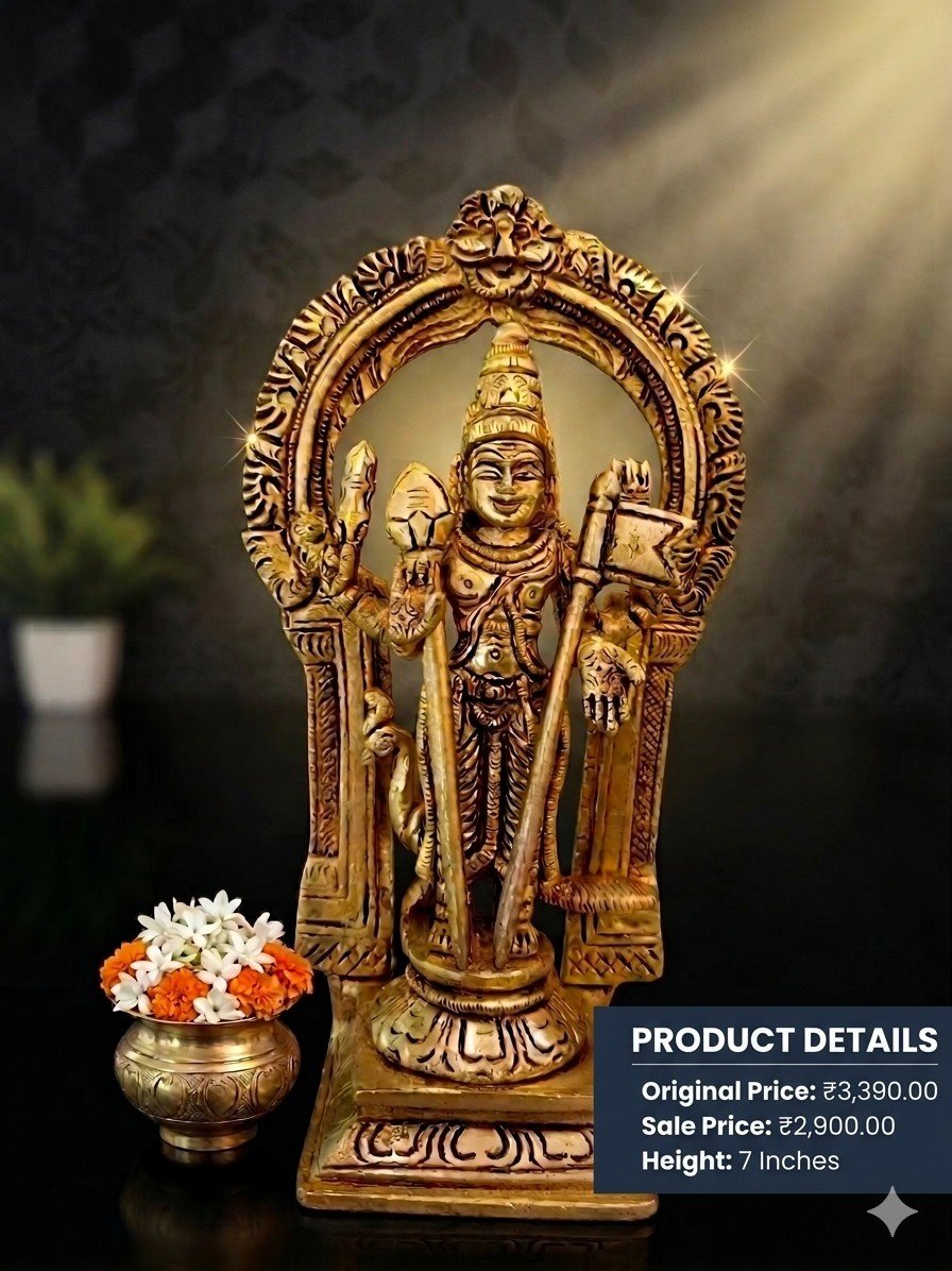 Brass Arch Murugan Idol 7 Inch – Premium Lord Murugan Statue for Home Temple Decor & Spiritual Gifting
