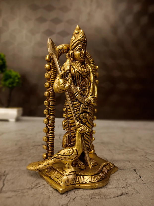 Premium Handcrafted Brass Fine Art Murugan Idol 5 Inch for Home Temple, Spiritual Décor & Puja - Image 3
