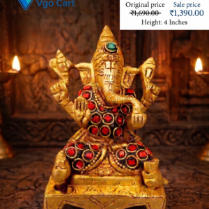 Antique Stone Finish Brass Ganesh Idol 4.5 Inch