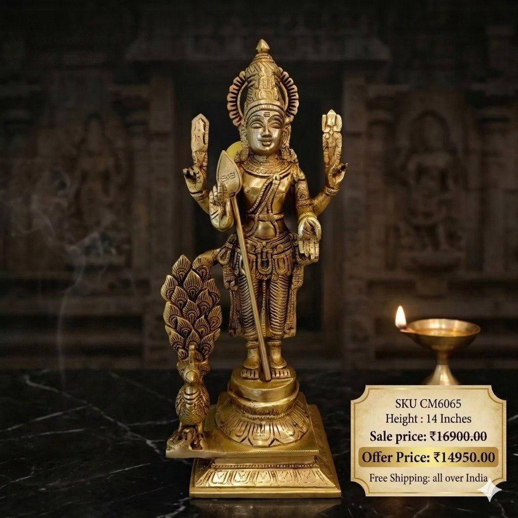 Brass Peacock Murugan Idol 14 Inch
