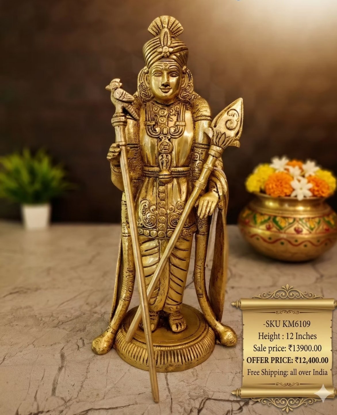 Brass Raja Alangara Murugan Idol 12 Inch (1)