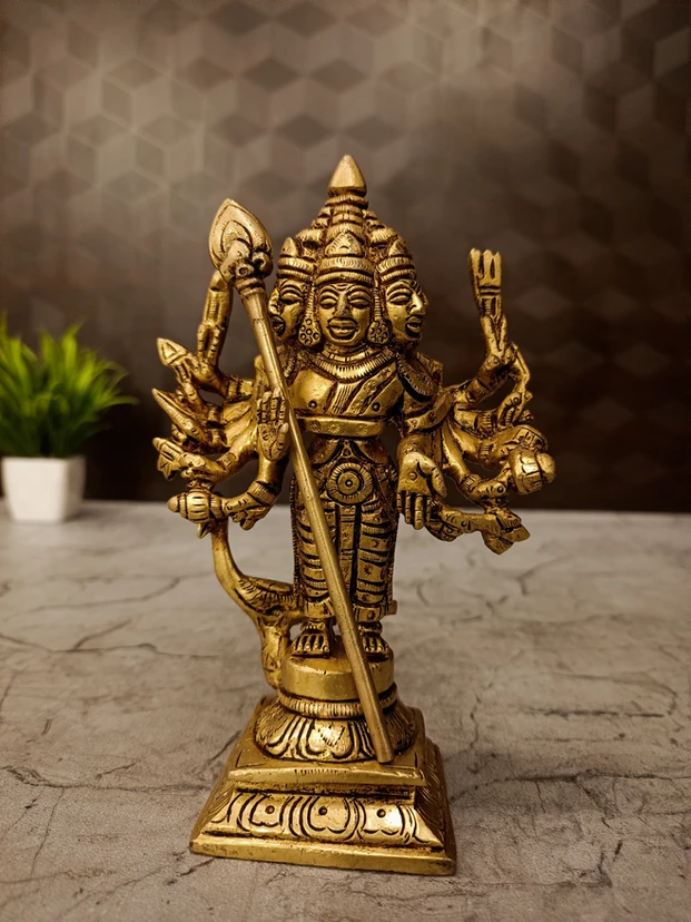 Brass Six Face Murugan Idol 5.5 Inch | Handmade Arumugam Lord Murugan Brass Statue for Pooja Room, Home Temple & Home Décor - Image 6