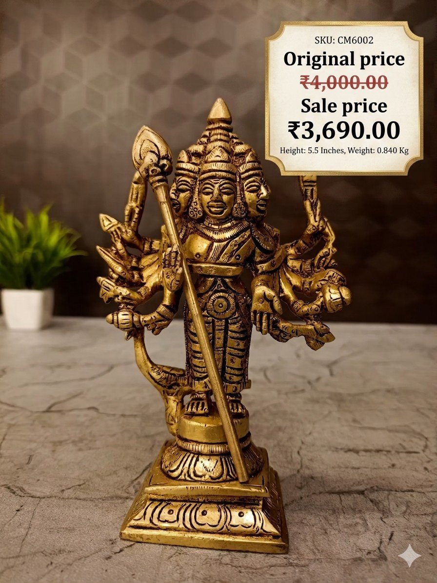 Brass Six Face Murugan Idol 5.5 Inch