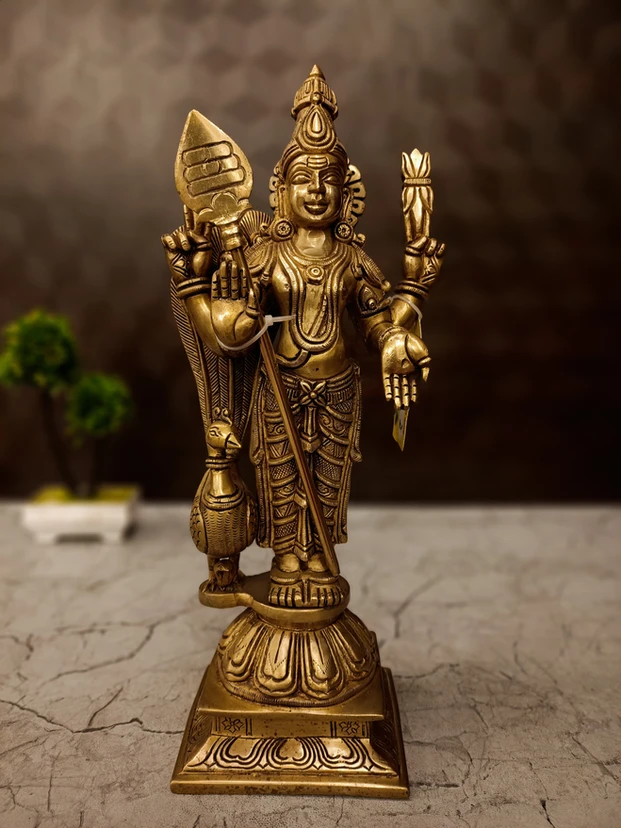 Handcrafted Brass Murugan Idol 15 Inch Statue – Antique Finish Lord Murugan with Vel for Home Temple & Spiritual Décor - Image 5