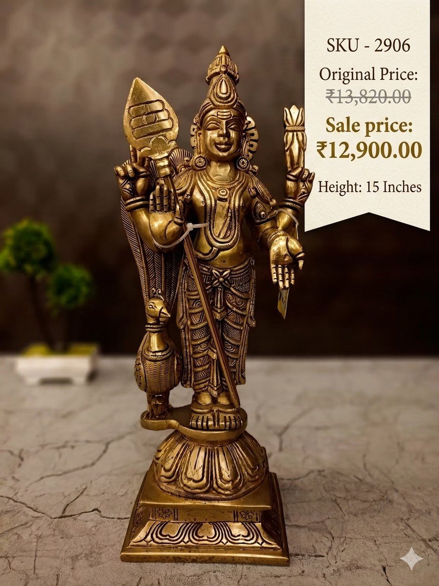 handcrafted Brass Murugan Idol 15 Inch