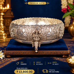 German Silver Ashta Lakshmi Elephant Stand Uruli with antique finish