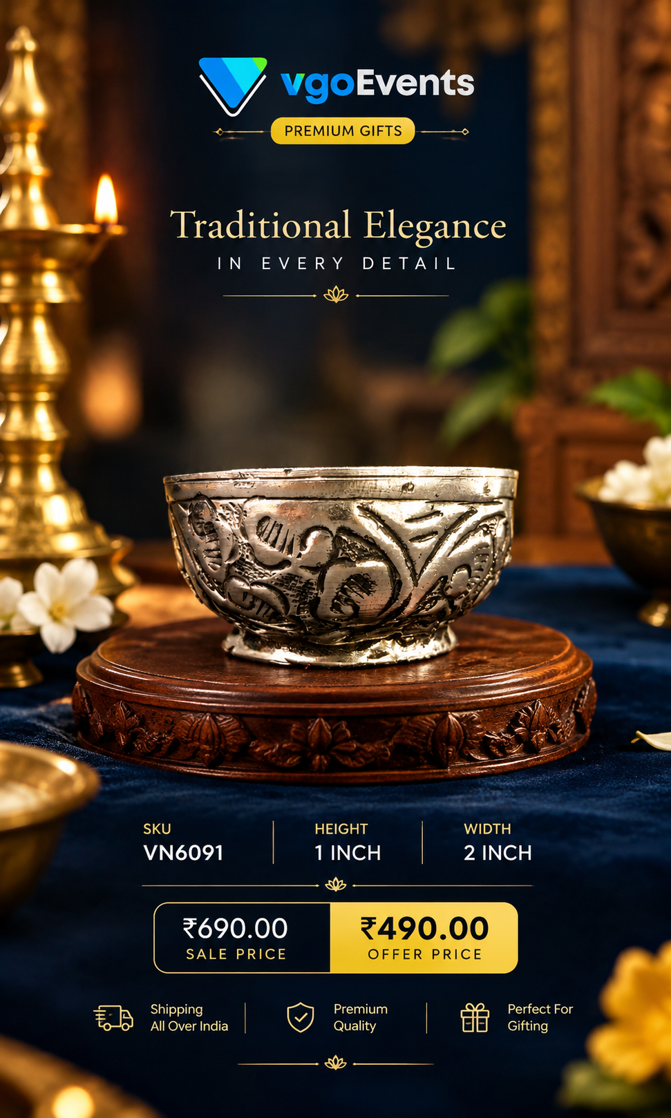 German Silver Small Kumkum Bowl for pooja and traditional gifting