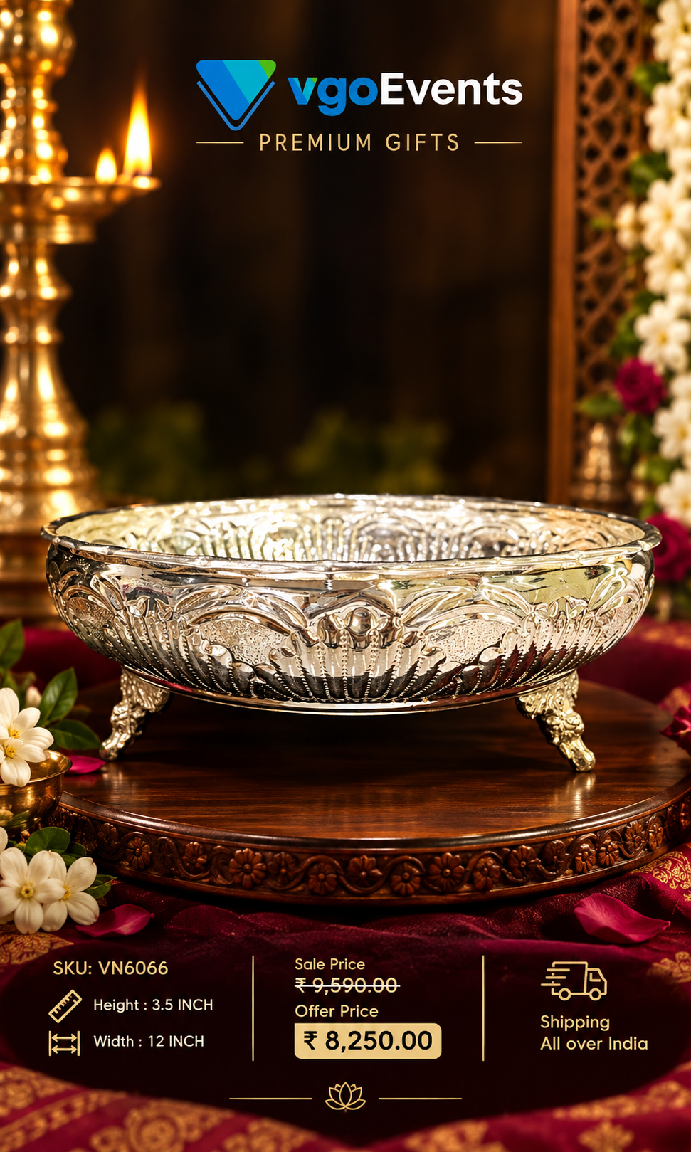 German Silver Flower Designed Plate
