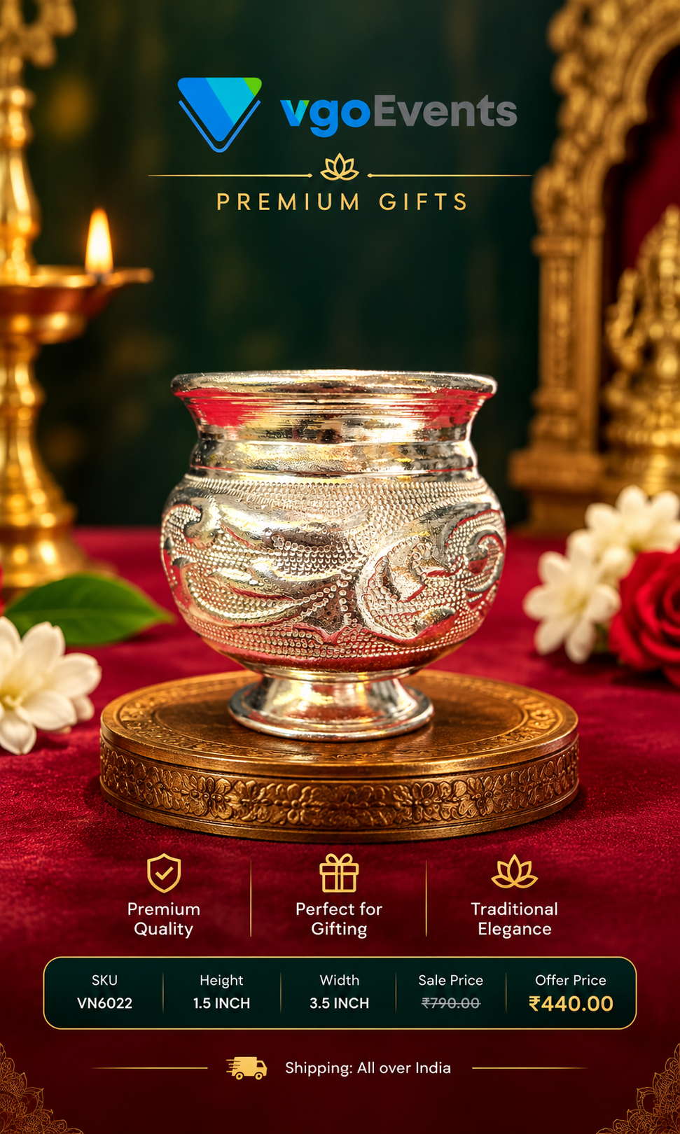 German Silver Designed Kumkum Bowl