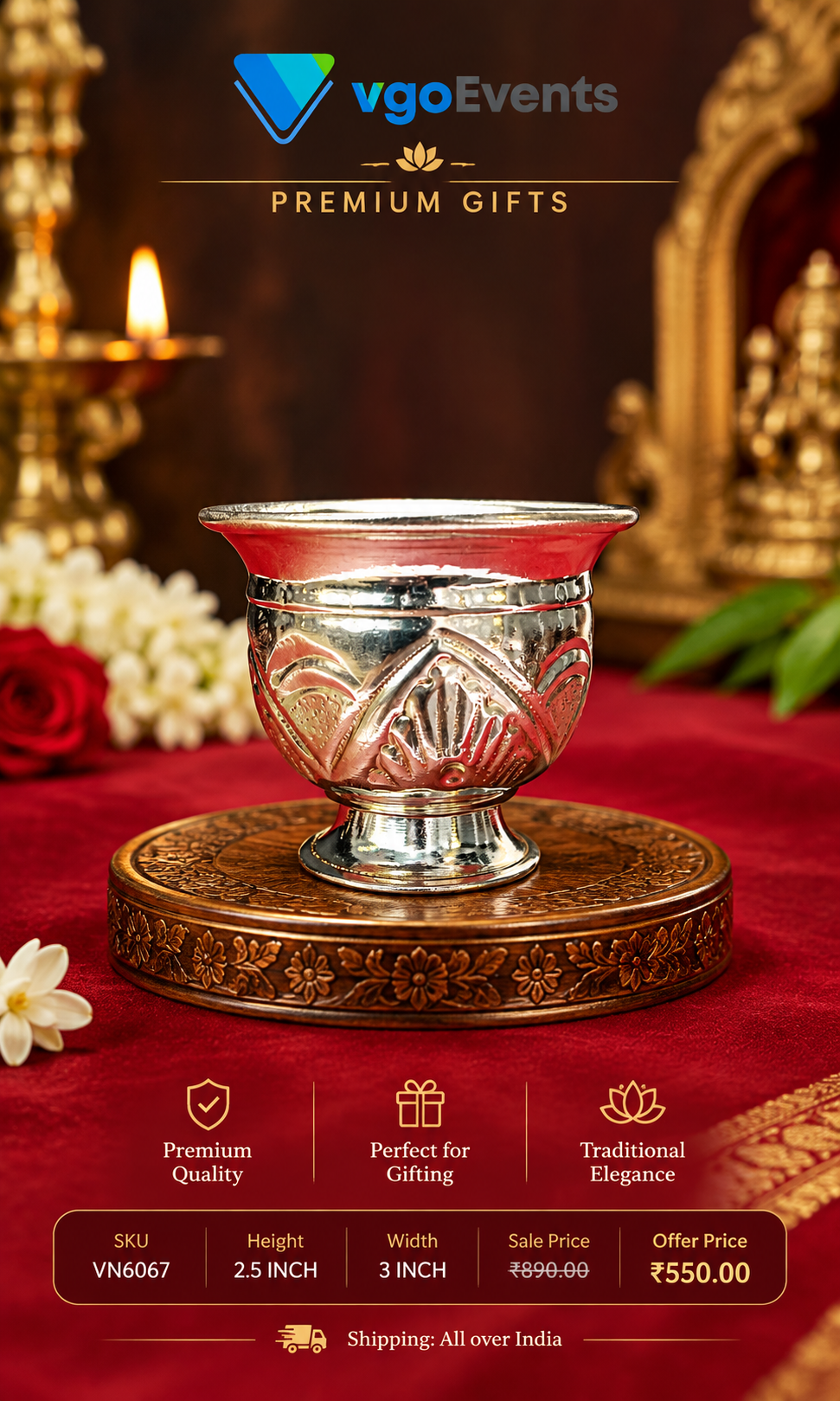 Premium German Silver Kumkum Holder for Pooja