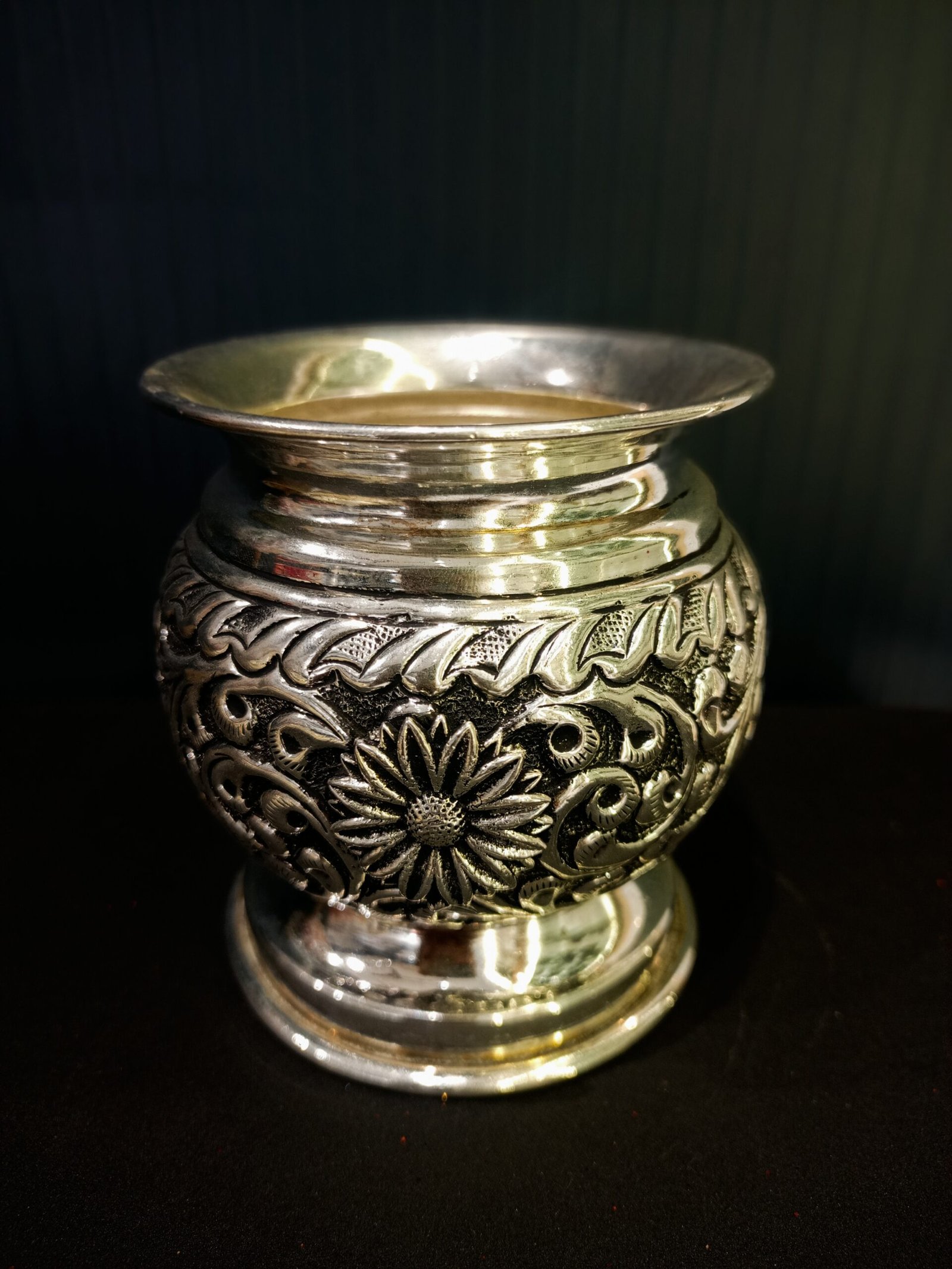 German Silver Antique Finish Flower Kalasam - Image 2