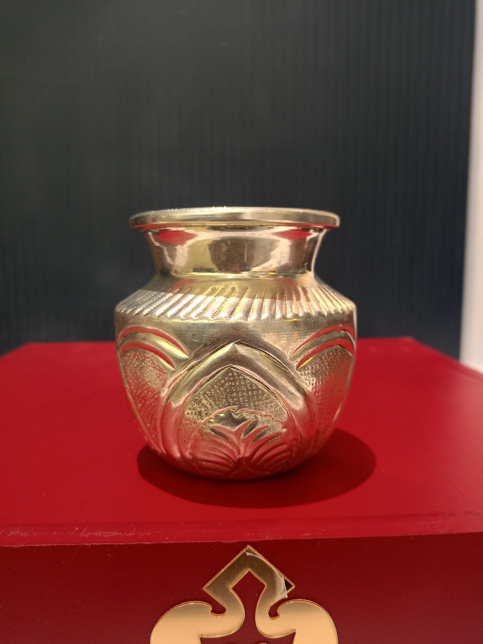 German Silver Kumkum Bowl with Traditional Embossed Design
