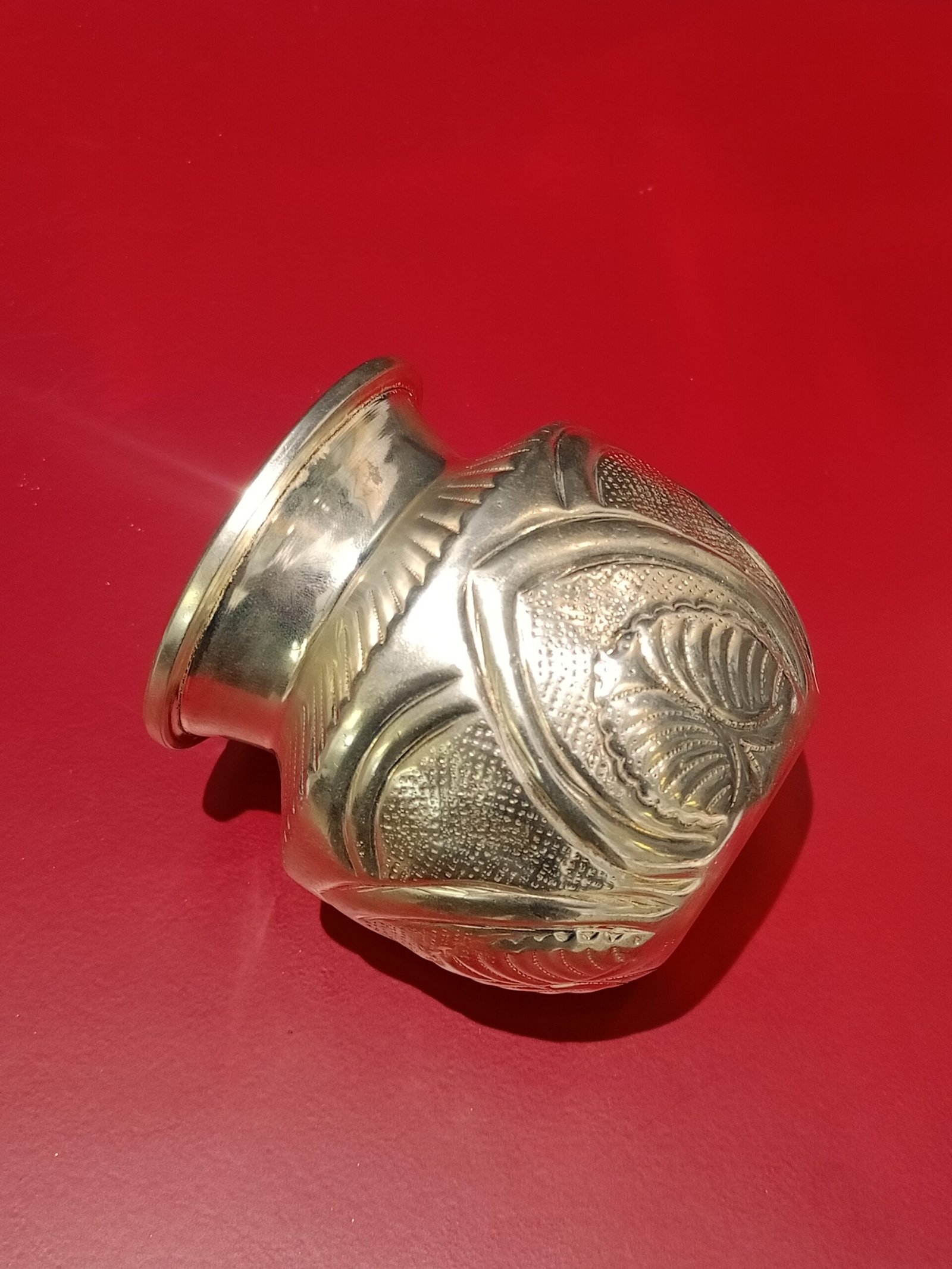 German Silver Kumkum Bowl with Traditional Embossed Design