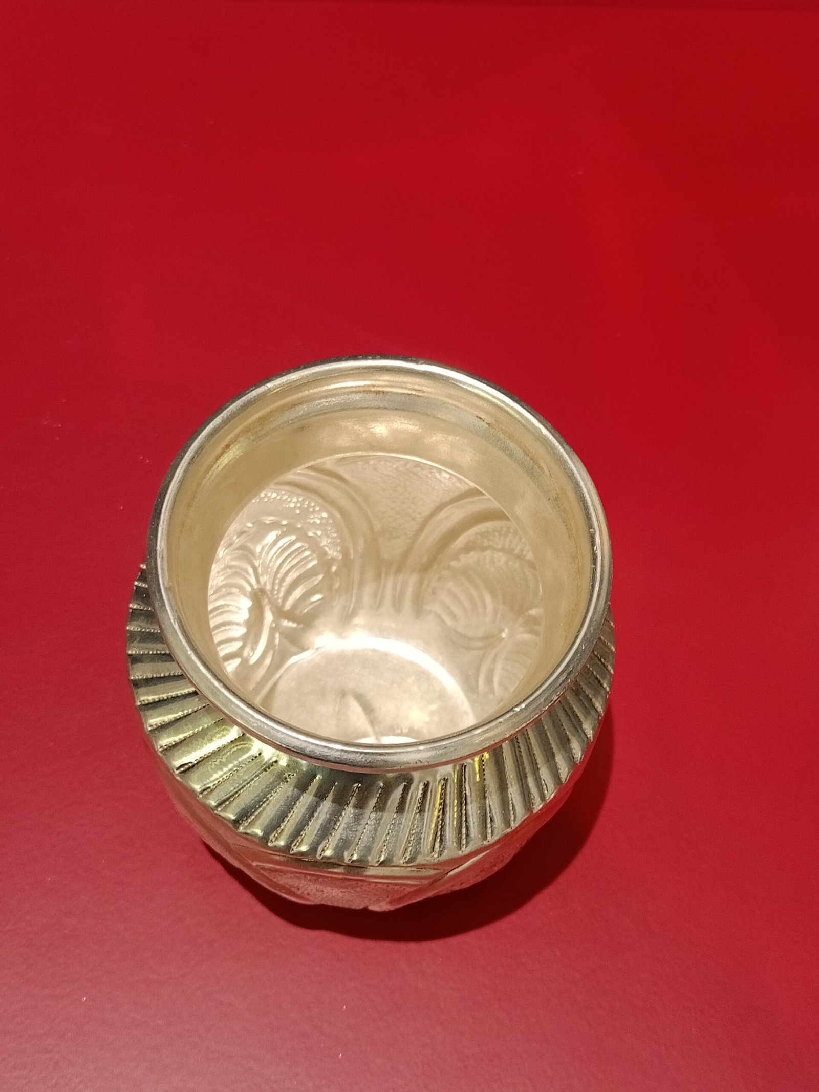 German Silver Kumkum Bowl with Traditional Embossed Design
