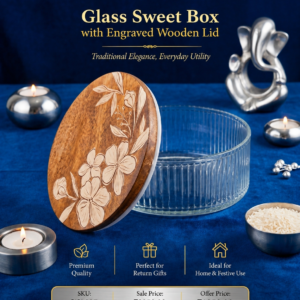 Glass Sweet Box with Engraved Wooden Lid
