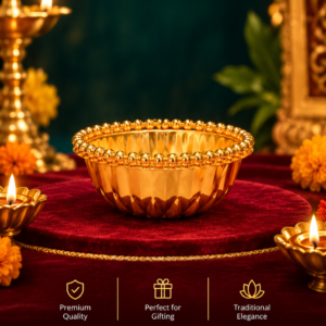 Golden Metal Pooja Bowl for daily pooja and traditional worship