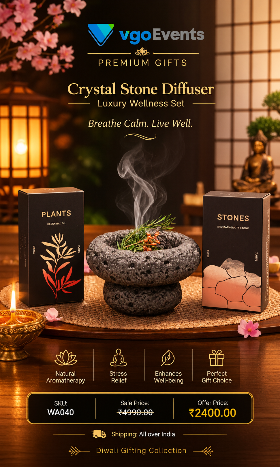 Crystal stone diffuser luxury wellness set for premium gifting